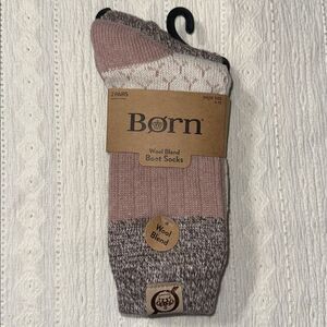 BORN Heather Brown Pink Beige US W 4-10 Texture Knit Pattern Boot Socks 2 Pack